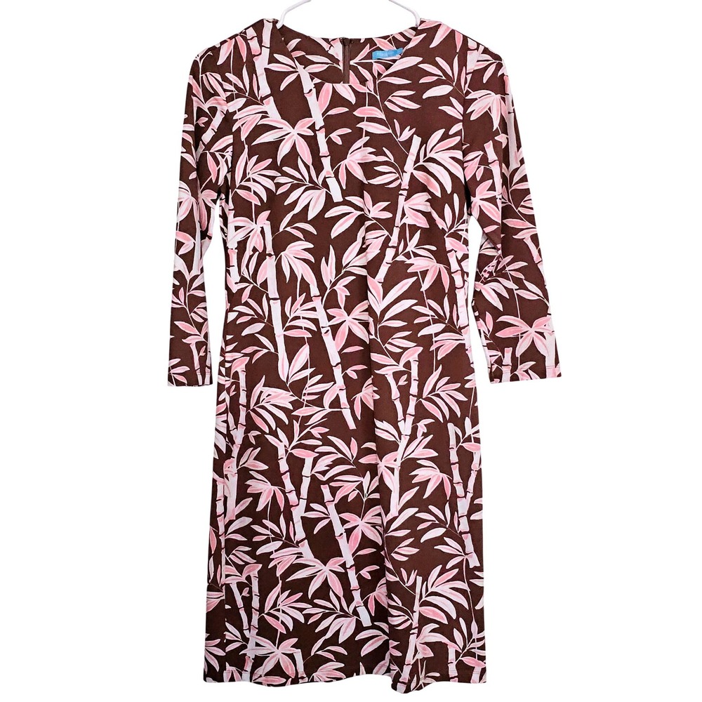 J.McLaughlin XS Brown Pink‎ Bamboo Print Jersey Shift Dress Vacation Resortwear
